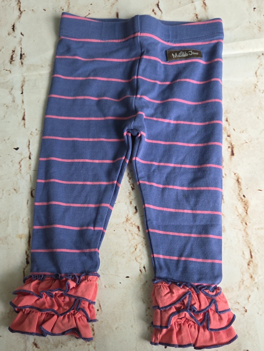 Matilda Jane Blue with Pink Stripe Ruffle Leggings